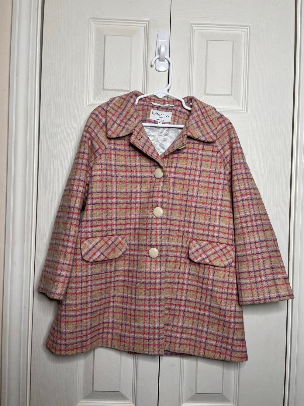 Britannical Girls Islington Coat Highgate Tweed Blossom Check Size 6-7